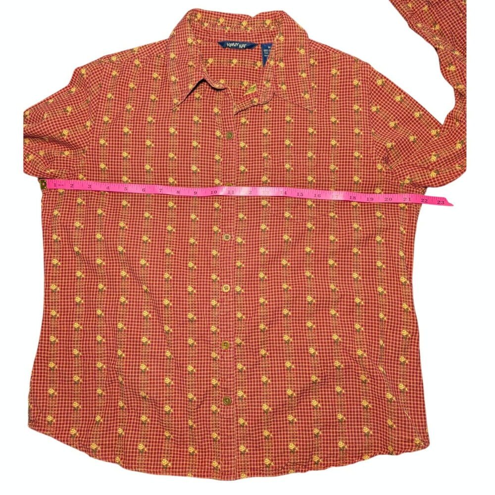 Krazy Kat Vintage Cottagecore Calico Floral Button Down Shirt Red Tan Size M - Picture 8 of 15